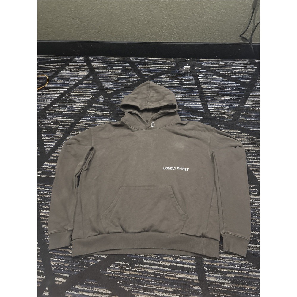 Lonely Ghost Embroidered Pockets Large Grayish Brown  Hoodie Heavyweight Comfy
